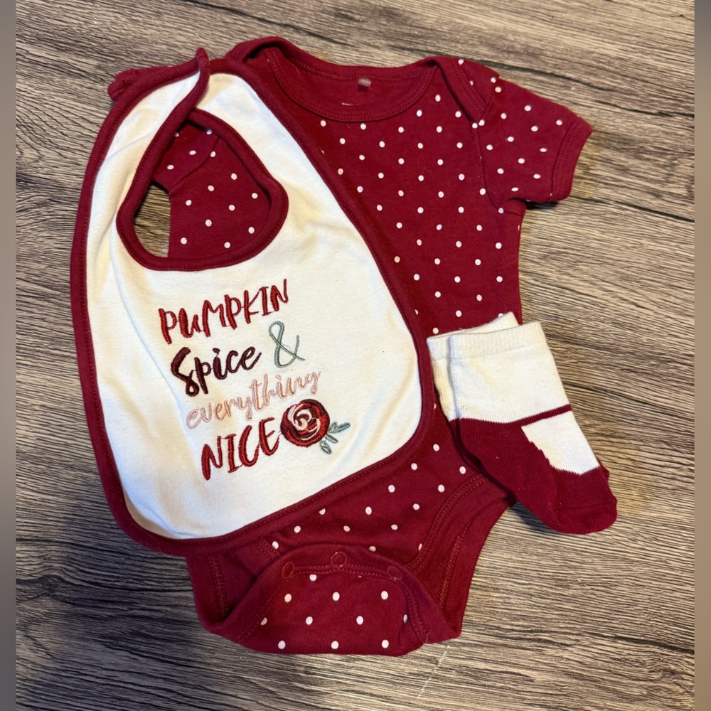 Pumpkin Spice Onesie with Bib and Socks